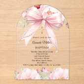 Pink bow pearls florals girl clear Baptism arch Acryleinladungen (Vorderseite)