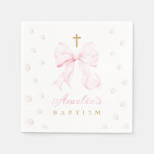 Pink Bow Pearls Girl Baptisse Serviette (Vorderseite)