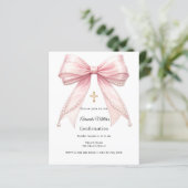Pink bow pearls girl Confirmation invitation (Stehend Vorderseite)