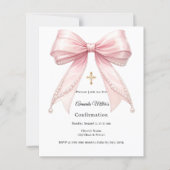Pink bow pearls girl Confirmation invitation (Vorderseite)