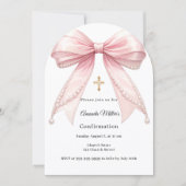 Pink bow pearls girl elegant Confirmation Arch Einladung (Vorderseite)