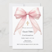 Pink bow pearls girl elegant Confirmation Einladung (Vorderseite)