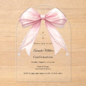 Pink bow pearls girl luxury Confirmation arch Acryleinladungen (Vorderseite)