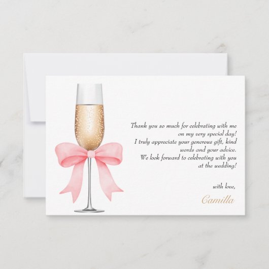 Pink Bow Pearls & Prosecco Brautparty Vielen Dank Dankeskarte (Vorderseite)
