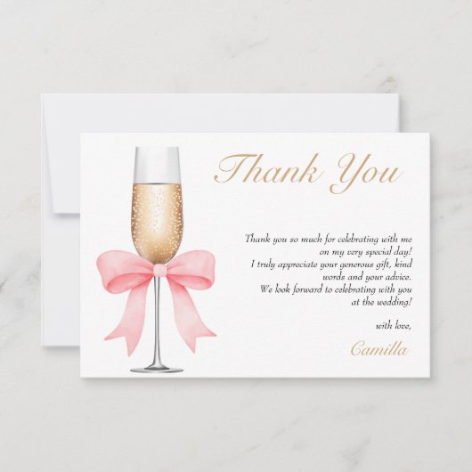 Pink Bow Pearls & Prosecco Brautparty Vielen Dank Dankeskarte (Vorderseite)