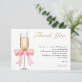 Pink Bow Pearls & Prosecco Brautparty Vielen Dank Dankeskarte (Stehend Vorderseite)