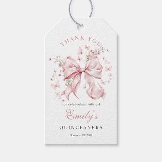 Pink Bow Pearls Quinceañera Vielen Dank für Ihre U Geschenkanhänger (Vorderseite)