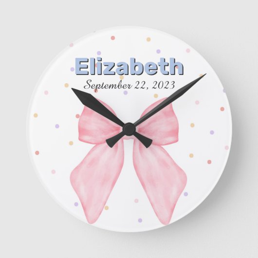 Pink Bow Personalisiert Individuelle Name Girl Runde Wanduhr (Vorderseite)