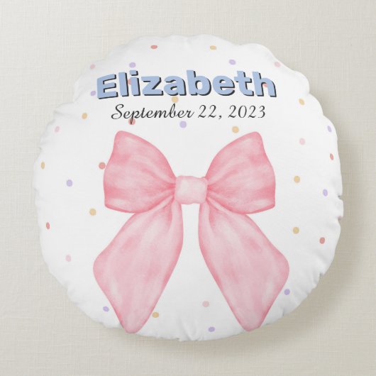 Pink Bow Personalisiert Individuelle Name Girl Rundes Kissen (Vorderseite)