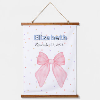 Pink Bow Personalisiert Individuelle Name Girl Wandteppich Mit Holzrahmen