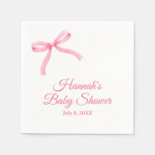 Pink Bow Personalisiert Script Baby Dusche Napkins Serviette (Vorderseite)
