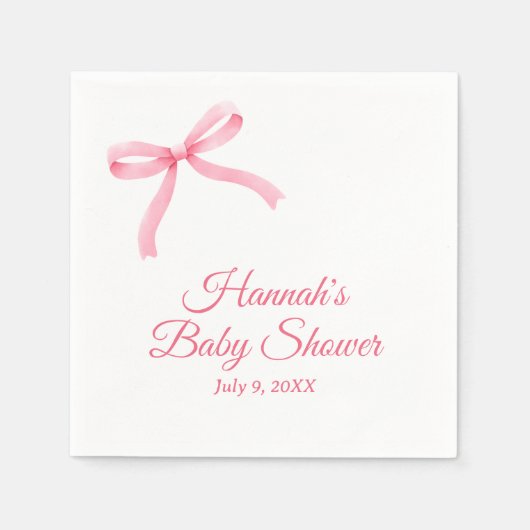 Pink Bow Personalisiert Script Baby Dusche Napkins Serviette (Vorderseite)