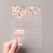 Pink Bow Petals & Prosecco Blush Brautparty Acryleinladungen (Insitu (Handheld))