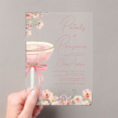 Pink Bow Petals & Prosecco Blush Brautparty Acryleinladungen (Insitu (Handheld))