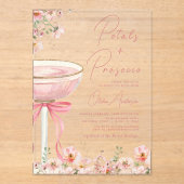 Pink Bow Petals & Prosecco Blush Brautparty Acryleinladungen (Vorderseite)