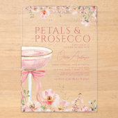 Pink Bow Petals & Prosecco Blush Brautparty Acryleinladungen (Vorderseite)
