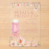 Pink Bow Petals & Prosecco Blush Brautparty Acryleinladungen (Vorderseite)