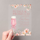 Pink Bow Petals & Prosecco Blush Brautparty Acryleinladungen (Insitu (Handheld))