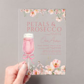 Pink Bow Petals & Prosecco Blush Brautparty Acryleinladungen (Insitu (Handheld))