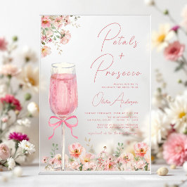 Pink Bow Petals & Prosecco Blush Brautparty Acryleinladungen