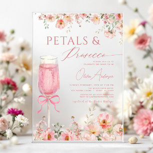 Pink Bow Petals & Prosecco Blush Brautparty Acryleinladungen