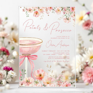 Pink Bow Petals & Prosecco Blush Brautparty Acryleinladungen