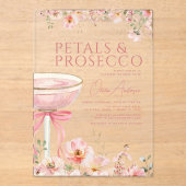 Pink Bow Petals & Prosecco Blush Brautparty Acryleinladungen (Vorderseite)