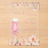 Pink Bow Petals & Prosecco Blush Brautparty Acryleinladungen (Vorderseite)