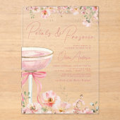 Pink Bow Petals & Prosecco Blush Brautparty Acryleinladungen (Vorderseite)