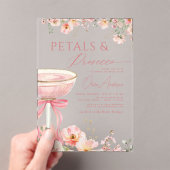 Pink Bow Petals & Prosecco Blush Brautparty Acryleinladungen (Insitu (Handheld))