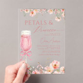 Pink Bow Petals & Prosecco Blush Brautparty Acryleinladungen (Insitu (Handheld))