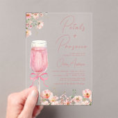 Pink Bow Petals & Prosecco Blush Brautparty Acryleinladungen (Insitu (Handheld))