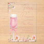 Pink Bow Petals & Prosecco Blush Brautparty Acryleinladungen (Vorderseite)