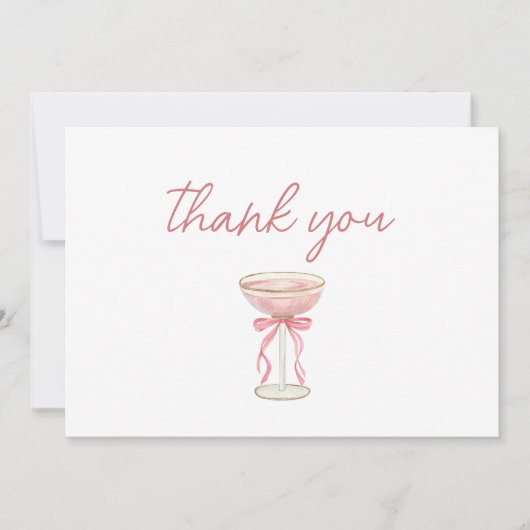Pink Bow Petals & Prosecco Blush Brautparty Dankeskarte (Vorderseite)