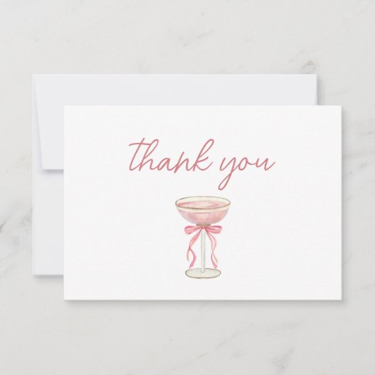 Pink Bow Petals & Prosecco Blush Brautparty Dankeskarte (Vorderseite)