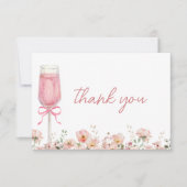 Pink Bow Petals & Prosecco Blush Brautparty Dankeskarte (Vorderseite)