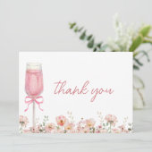 Pink Bow Petals & Prosecco Blush Brautparty Dankeskarte (Stehend Vorderseite)