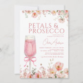 Pink Bow Petals & Prosecco Blush Brautparty Einladung (Vorderseite)