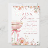 Pink Bow Petals & Prosecco Blush Brautparty Einladung (Vorderseite)