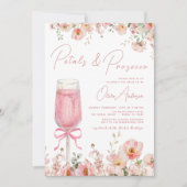 Pink Bow Petals & Prosecco Blush Brautparty Einladung (Vorderseite)