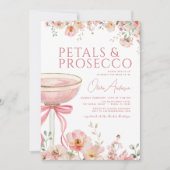 Pink Bow Petals & Prosecco Blush Brautparty Einladung (Vorderseite)