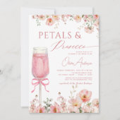 Pink Bow Petals & Prosecco Blush Brautparty Einladung (Vorderseite)
