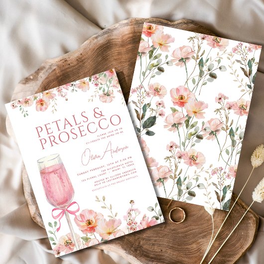 Pink Bow Petals & Prosecco Blush Brautparty Einladung