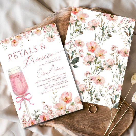 Pink Bow Petals & Prosecco Blush Brautparty Einladung
