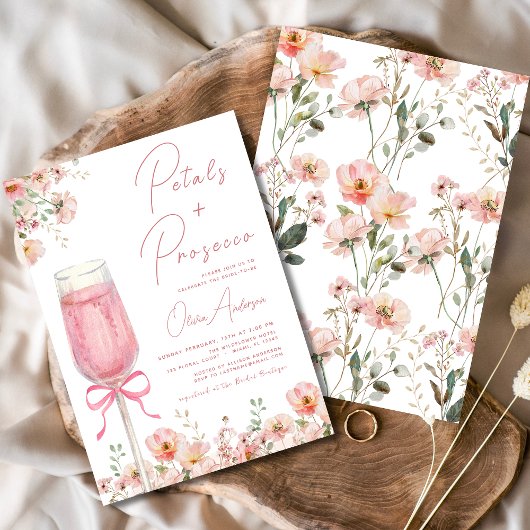 Pink Bow Petals & Prosecco Blush Brautparty Einladung