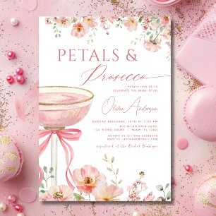 Pink Bow Petals & Prosecco Blush Brautparty Einladung