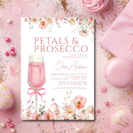 Pink Bow Petals & Prosecco Blush Brautparty Einladung