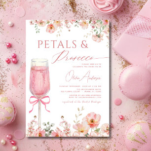 Pink Bow Petals & Prosecco Blush Brautparty Einladung