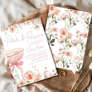 Pink Bow Petals & Prosecco Blush Brautparty Einladung