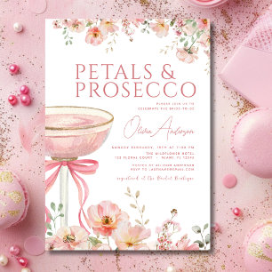 Pink Bow Petals & Prosecco Blush Brautparty Einladung